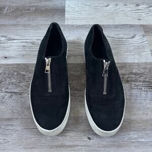 Vince Black Suede Platform Slip-On Sneakers Front Zip Womens 7.5